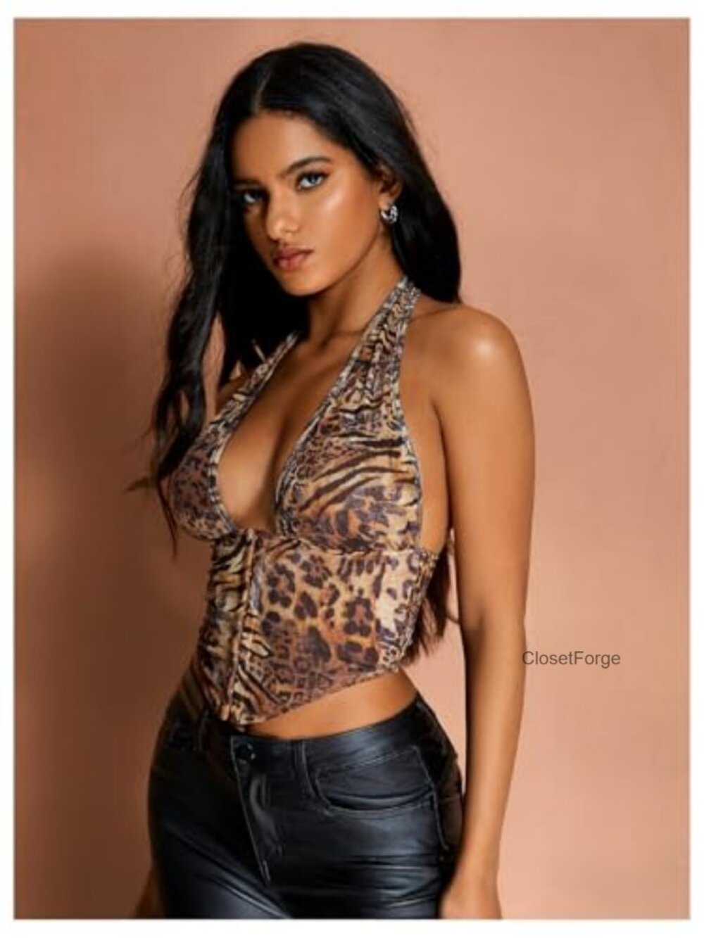 Sexy Deep V Neck Halter Corset Crop Top Sleeveless Open Back Going Out - Picture 2 of 5